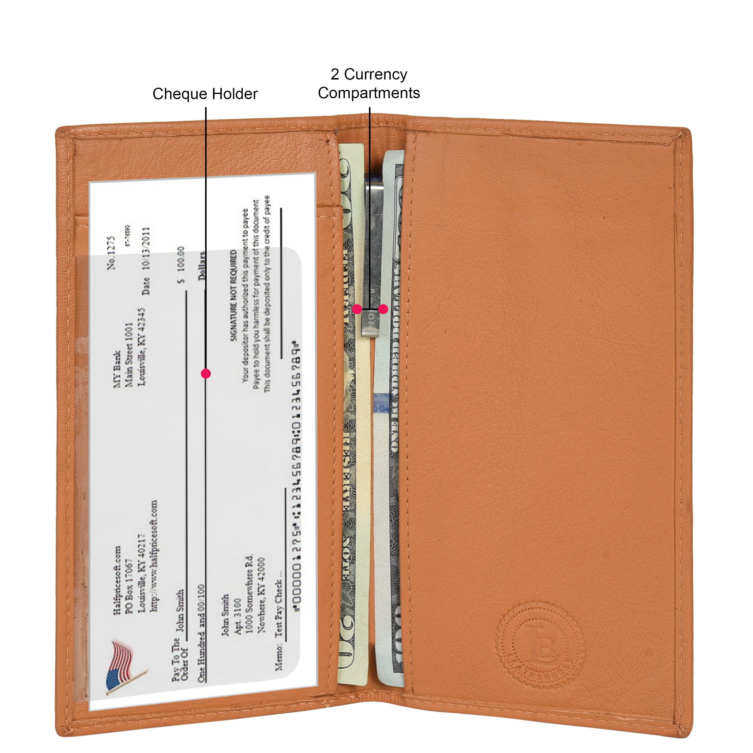 Leatherboss Genuine Leather Checkbook Cover Plain Set of 2, Black & Tan