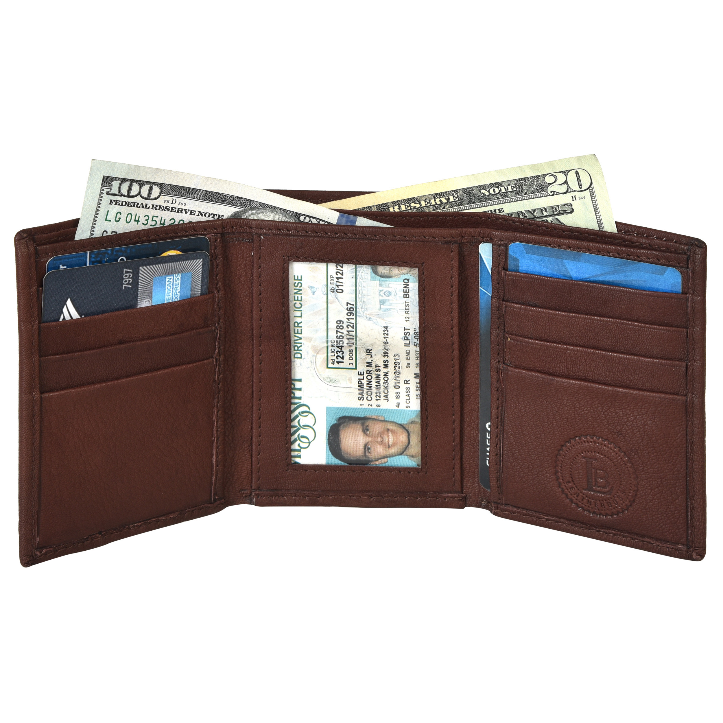 Portafoglio Uomo Vera Pelle Portafoglio Uomo In Vera Pelle Leatherboss - Trifold Nero, 8 Slot Carte, Blocco RFID Portafoglio Con RFID Blocking Regalo Uomo - Foto 5