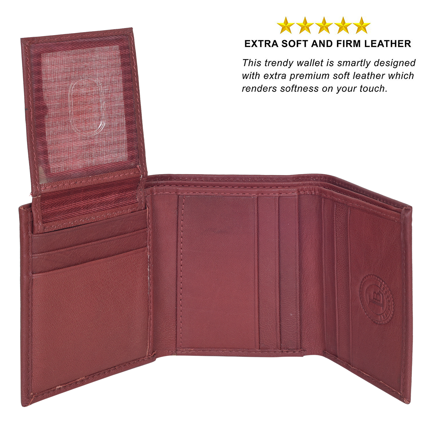 Mens Trifold Wallet Genuine Leather Card Case Back & Flap Up ID Windows