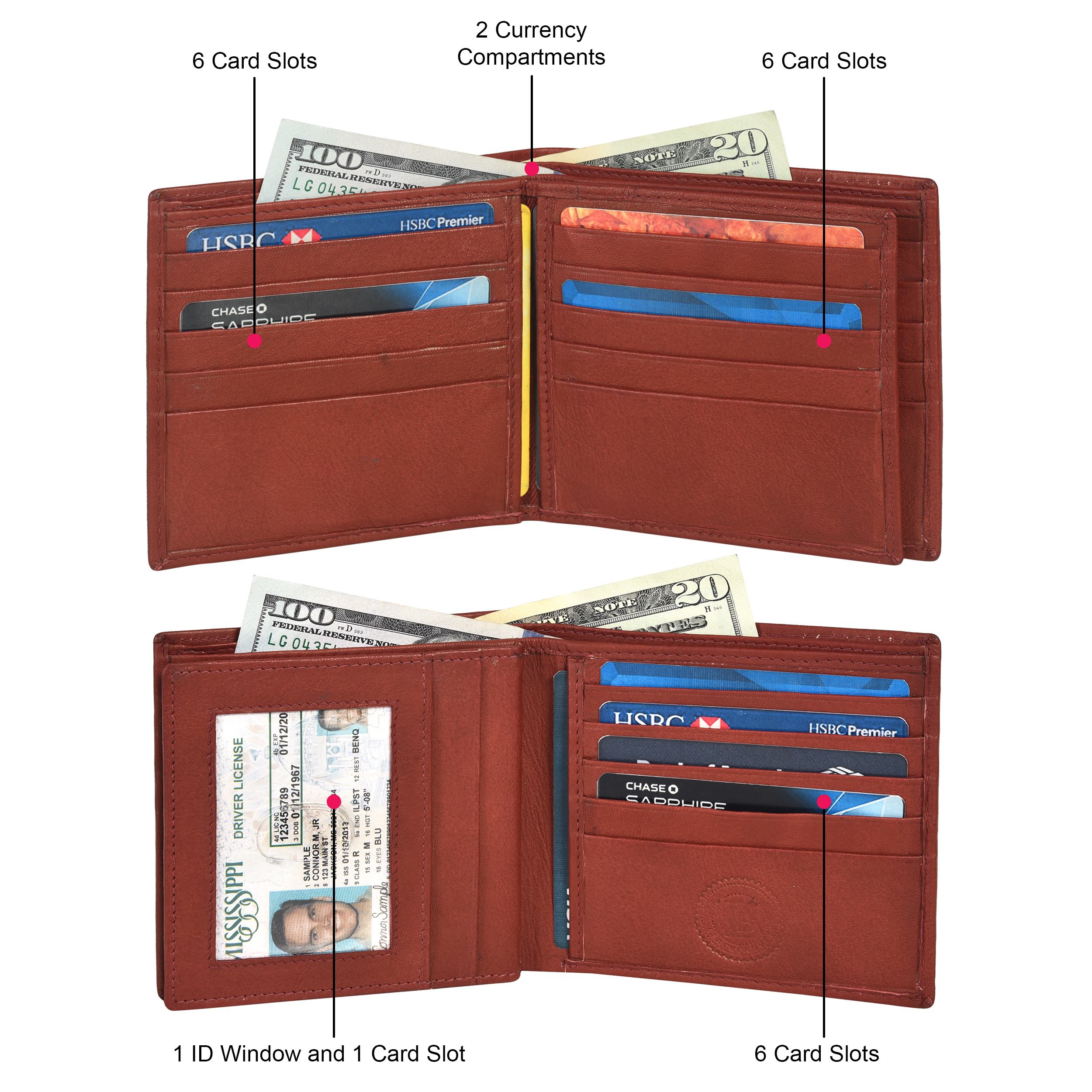 Leatherboss Genuine Leather Men RFID Credit Card Slots Bifold Wallet