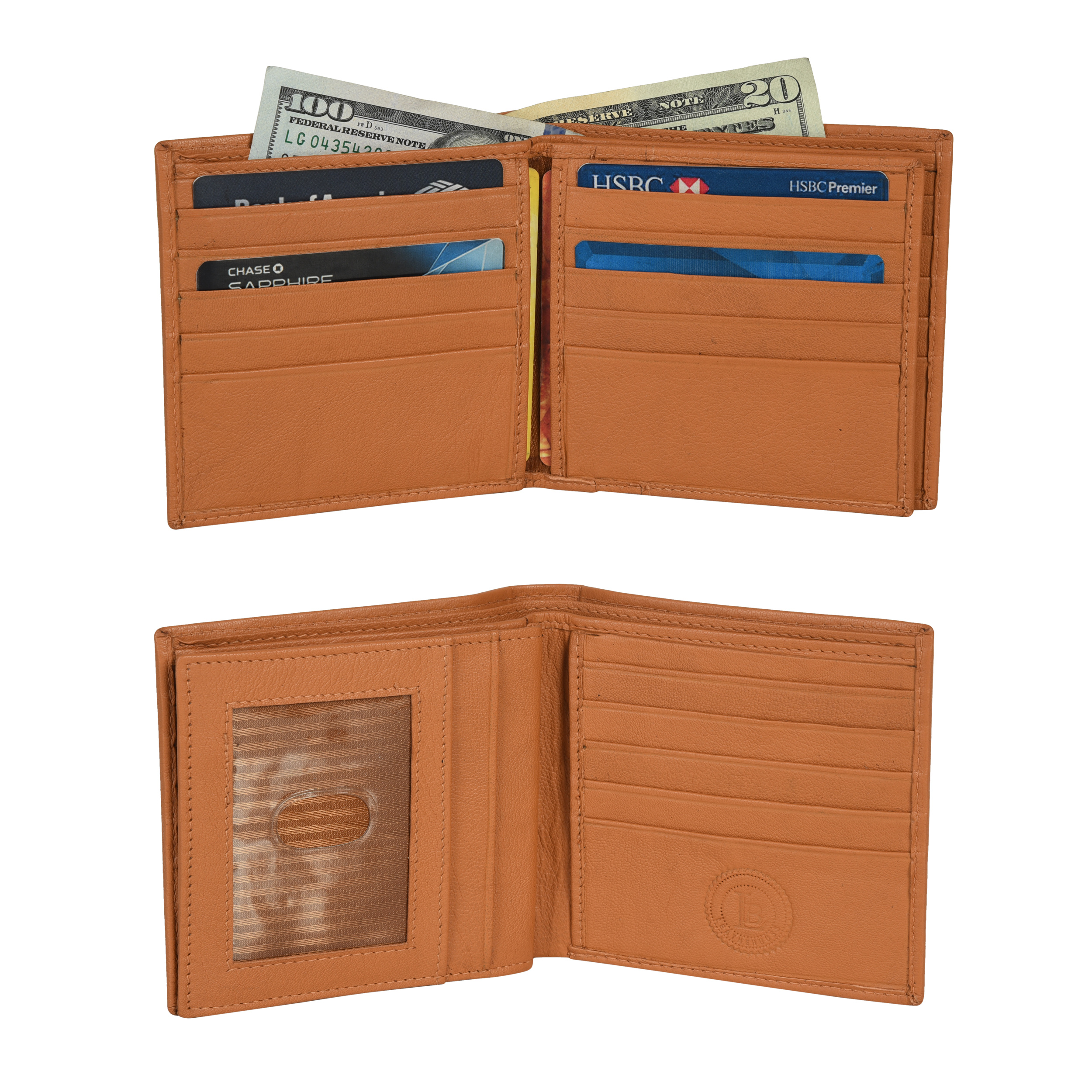 Leatherboss Genuine Leather Men Hipster Wide Middle Flap BIfold Wallet