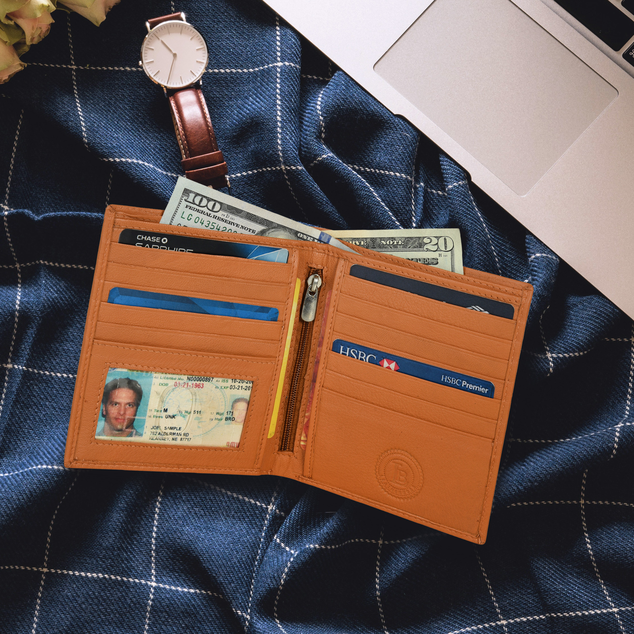 Leatherboss Genuine Leather Men RFID Credit Card Holder Bifold Wallet