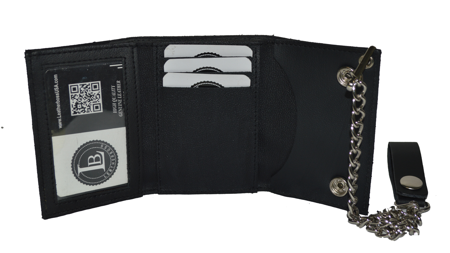 Leatherboss Genuine Leather Chain Trifold Wallet – Virgin Mary Design, 4.2 X 3.1 Inches, Biker Style Card Holder - View #13